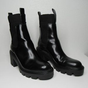ZARA SOCK STYLE HEELED ANKLE BOOTS LUG SOLES 39